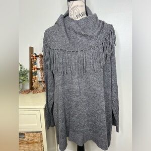 Chelsea & Theodore Cowl Neck Fringe Sweater